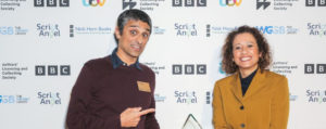 Avin Shah (Best Radio Drama winner) with presenter Samira Ahmed
