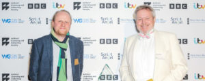 Jon Ingold (Best Writing in a Videogame winner) with presenter Giles Watling MP
