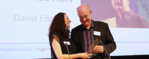 Outstanding Contribution winner David Edgar (right) with presenter Stephanie Dale