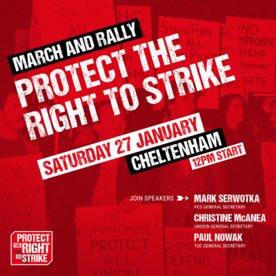 Protect the right to strike Cheltenham poster