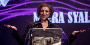 Meera Syal presenting the 2024 Audio Drama Awards