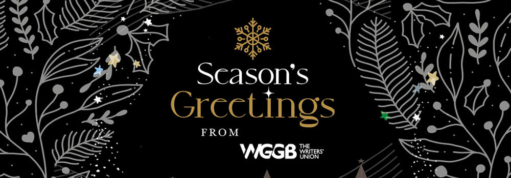 Black, gold and white flyer with WGGB depicting seasonal illustration and the words Season's Greetings