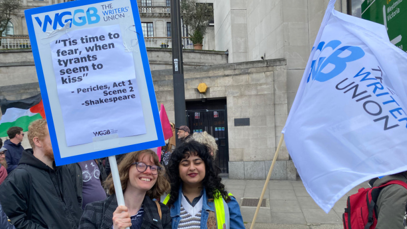 WGGB staff with placards and flags on the Together Alliance march against the far-right