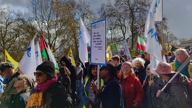 WGGB members with placards and flags on the Together Alliance march against the far-right