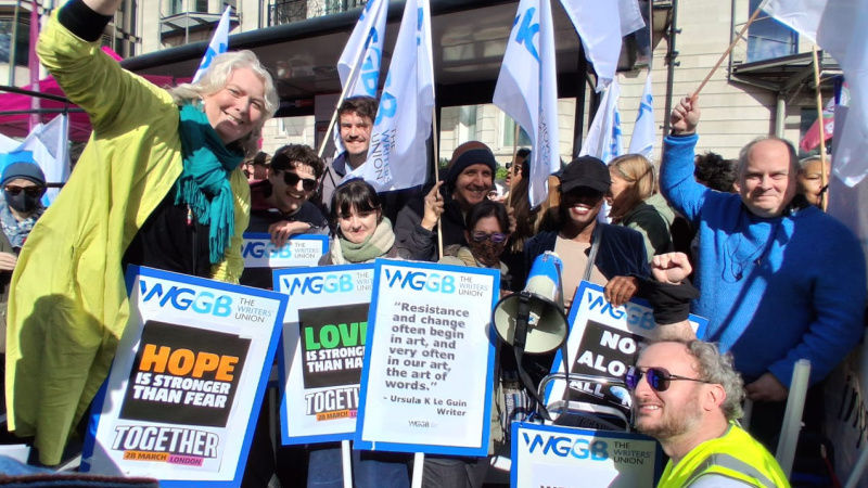 WGGB members with placards and flags on the Together Alliance march against the far-right